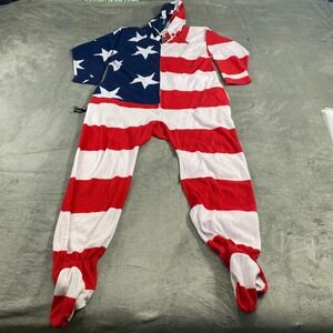 SOLD-Forever Lazy‎ American Flag One Piece Pajamas Hooded Footed Sleepwear XXL